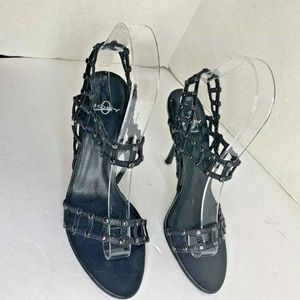 O Joey womens Sz 6 black strappy sandals 3.75 in heels